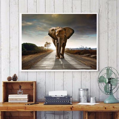 Diamantmozaïek Diamantborduurwerk Olifant op weg Geborduurde kruissteek Woondecoratie 20X30CM