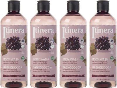 ITINERA - Gladmakende Body Wash met Toscaanse rode druiven, 95% natuurlijke ingrediënten, 370 ml (4 stuks)