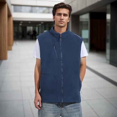 Lichte en warme fleece vest voor heren, mouwloos met rits, ideaal voor winterse buitenactiviteiten, met handige ritszakken