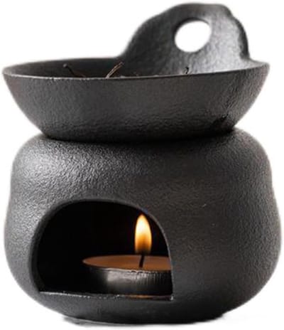 theelichthouder van keramiek, geurlamp van keramiek, wassmeltbrander, split design, zwart