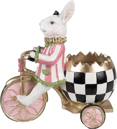 Clayre & Eef Decoratie Beeld Konijn 20x11x19 cm Roze Wit Kunststof