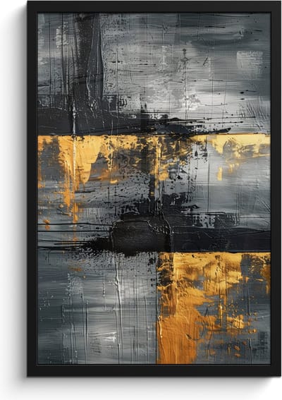 Poster in lijst - Fotolijst 40x60 cm - Posters - Modern - Goud - Grijs - Patroon - Posterlijst zwart - Decoratie - Wanddecoratie woonkamer - Muurdecoratie slaapkamer