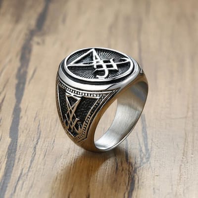 Bague Sceau de Lucifer Couleur Cuivre Vintage Sceau de Satan Bijoux pour Homme 9 black