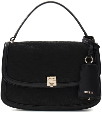 GUESS schoudertas handtas Audrey Logo Convertible Xbody Flap Black Logo zwart