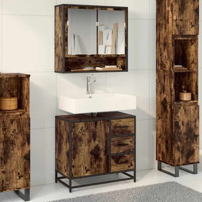 vidaXL - Wastafelkast - 65x33x60 - cm - bewerkt - hout - gerookt - eikenkleurig