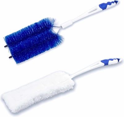 2- Delige verwarming schoonmaakset blauw/wit - microvezel borstel - Dubbele radiator borstel
