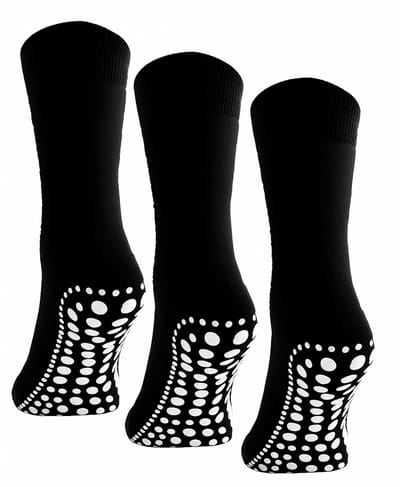 Budino® Huissokken Anti Slip Set - 3 paar - Dikke Antislip Sokken - Gripsokken - Dikke Yoga Pilates Sokken - maat 35-38 - Zwart