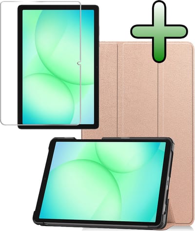 Hoesje Geschikt voor Samsung Galaxy Tab A11 Plus / A9 Plus - Met Screenprotector - Trifold Bookcase - Hard Cover - Hardcover Book Case - Tablet Hoes - Rosé goud