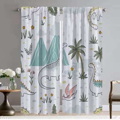 Dinosaurus Anti-muggengordijnen 2 Stuks Gordijnen voor Slaapkamer Woonkamer Gordijn Scheidingswand Halloween Decoratie Shades Keuken W50xH70cmx2pcs-CL gray