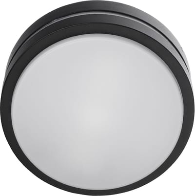 Olucia - JAMES - Buitenplafondlamp met bewegingssensor - Zwart / Wit - Vorm: Rond