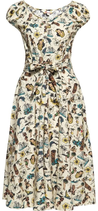 Queen Kerosin Damen Swing Kleid Ecru-M