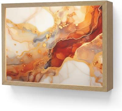Wandlamp 40x30 cm - Oplaadbaar - Marmer - Oranje - Goud - Modern - Abstract - Wandlampen binnen woonkamer - Slaapkamer lamp - Decoratieve nachtlamp - Vloerlamp draadloos