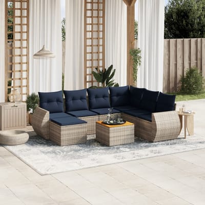 vidaXL - 8-delige - tuinbankset - met - kussens, - grijs - polyrotan