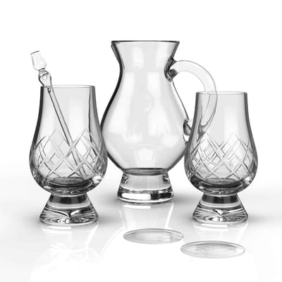 Combinatieset van 2 Cut whiskyglazen 1 Waterkaraf 2 Kijkglazen en Pipette - Glencairn Crystal Scotland