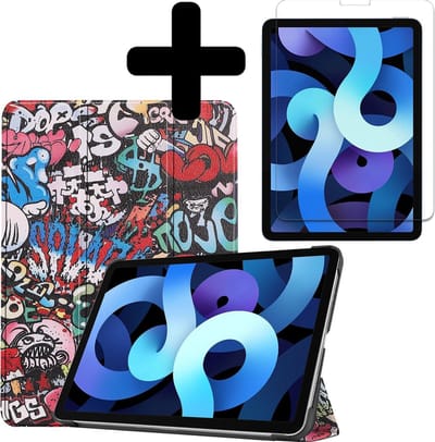 Hoesje - Geschikt voor Apple iPad Air 4 (2020) - 10.9 inch - 4e Generatie - Met Screenprotector - Hardcover Book Case - Trifold Bookcase Hoes - Hard Cover - Tablethoes - Graffity