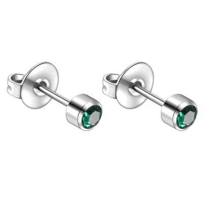 Stalen zilverkleurige zweerknopjes met 3mm groen kristal steentje steriel verpakt geschikt voor oorschieter
