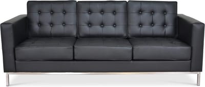 Florence Bank - 3 Zits - Zwart - Leer - Bank - Sofa - Zitbank