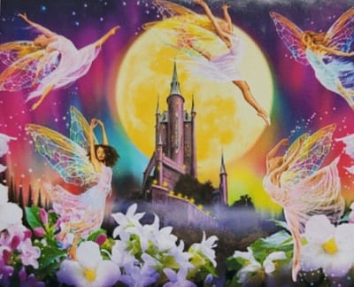 Diamond Painting -Dansende de feeën - Elfjes rond het kasteel – 50x60cm - Diamond painting - Diamond painting pakket – volledig bedekt – Volwassenen - ronde steentjes