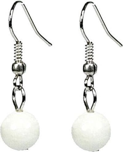 Edelstenen oorbellen Dangling White Jade - oorhanger - sterling zilver (925) - wit - jade - luxe sieraden zakje - witte oorbellen - oorbellen dames