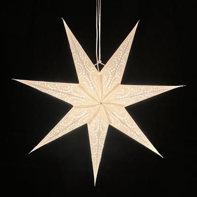 Kerstster papier met verlichting - 60 cm diameter, 21 cm diep - Kerst ster voor binnen - Sumana Wit - Handgeschept papier - Incl. 3 m. snoer met stekker, schakelaar en E14-fitting - Kerst Raam decoratie - Kerstversiering - Kerstverlichting