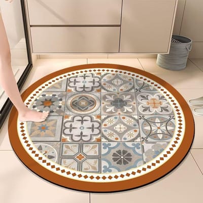 Retro Stijl Wastafel Vloermat Rond Badkamer Vloermat Waterabsorptie en Vuilafstotend Badkamer Antislip Voetmat Voetmat 60*60cm