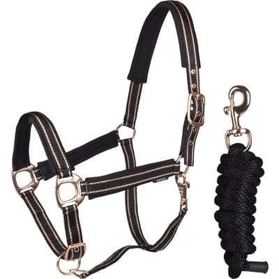 Horka - Halsterset Deluxe - Zwart Rosegoud - Pony