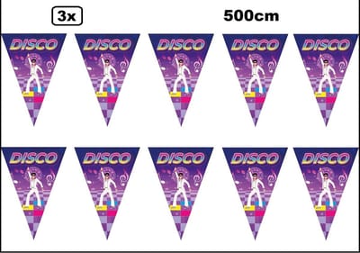 3x Vlaggenlijn Disco Fever 500cm - Thema feest festival party festival evenement 70s and 80s