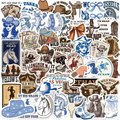 50 stuks Wilde Westen Cowboy Stickers Doe-het-zelf Telefoon Gitaar Laptop Notebook Koffer Waterfles Waterdichte Sticker Decals Speelgoed gray