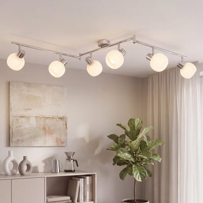 Glitzerlife - Plafondspot Plafondlamp - 6xE14 fitting - draaibare opbouwspots - 350° draaibaar en 90° kantelbaar - verstelbare arm - glas en ijzer - Ø150cm - wit