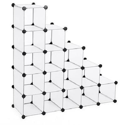 Schoenenrek / Opslagmeubel / Schoenenrek 16 Kubus Vakken | Staande kast voor opslag van Schoenen, Kleding / Archiefkast | Modulair op te bouwen | Klikverbindingen | Ruimtebesparend | Afm. 92,5 x 37 x 92,5 cm | Kleur: WIT