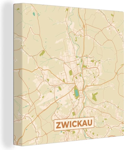 Canvas Schilderij Zwickau - Plattegrond - Kaart - Vintage - Stadskaart - 20x20 cm - Wanddecoratie