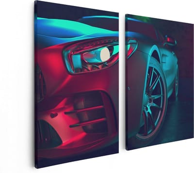 Artaza Canvas Schilderij Tweeluik Moderne Auto Van Dichtbij  - 80x60 - Foto Op Canvas - Canvas Print