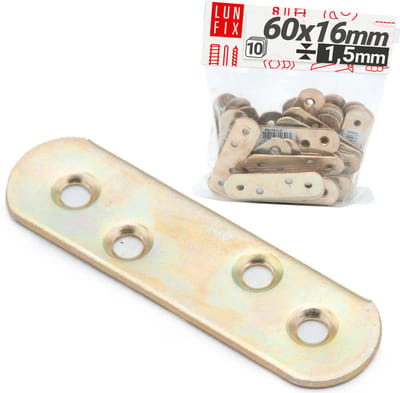 LUN FIX - Meubel vlakverbinder 60x16x1,5mm - 10er Set - Gatplaat - Constructieverbinder.