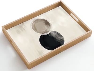 Dienblad hout 50x35 cm - Schootdienblad - Cirkels - Vorm - Beige - Abstract - Borrelplank rechthoek - Plateau dienbladen