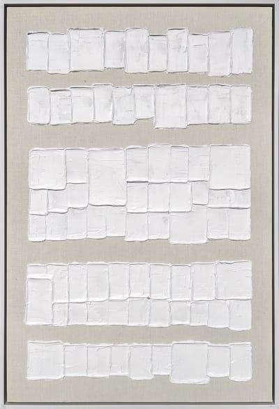 Ter Halle - Schilderij - Wanddecoratie - 3D Art - Witte Vierkantjes (Post-It) Op Een Beige Doek - 83x123cm (2)