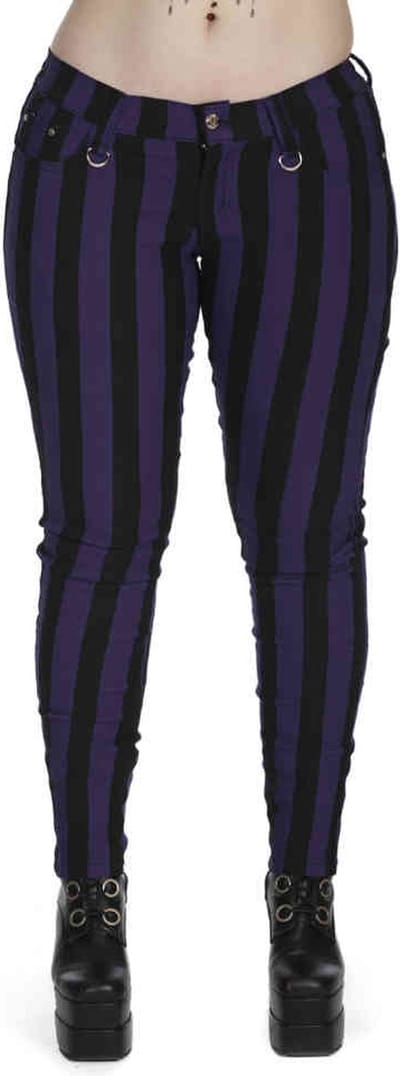 Banned - Forever Yours Striped Skinny fit broek - S - Paars/Zwart