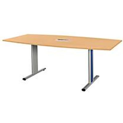 Schäfer Shop Select Vergadertafel Planova, bootvorm incl. netbox, 2000 x 1000/800 mm, beukenpatroon, accentlijst gentiaanblauw