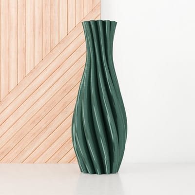 Fleuriek - Vaas Groen; Glanzend - H40 cm - Elegante smalle vaas van gerecycled kunststof met gestreept patroon- Spiraal vaas voor zijden bloemen of droogbloemen