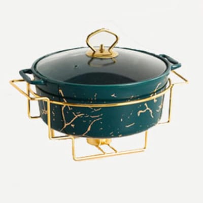 Keramische Warmhoudschaal - Buffetset Chafing Dish - Feesten Buffet - Gelijkmatige Warmteverdeling - 27.5x23.5x13 cm - Groen