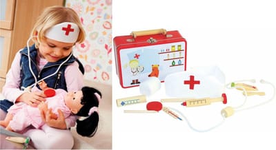 Dokter koffertje met houten accessoires 10 delig  Woody