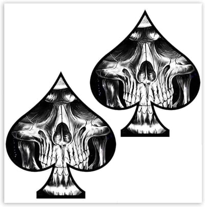 2x Vinyl Raamstickers Speelkaarten Pik Schedel - Waterdicht en UV-bestendig voor Auto, Motor en Fiets