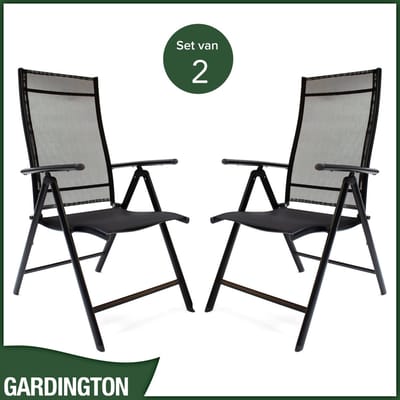Gardington Tuinstoelen – Stijlvolle Tuin Meubelen – Terras/Tuin/Camping – Weerbestendige Tuinset – Campingstoel – Tuinstoel – Camping Artikelen – Verstelbaar en Opklapbaar – Antraciet – Set van 2