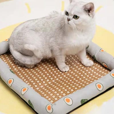 Nid de chat Tapis d'été en lin Tapis de nid Tapis de nid rafraîchissant Nid d'été pour chien Nid de chat Tapis en rotin Nid carré frais Lit rafraîchissant S (38 * 30 * 6cm )