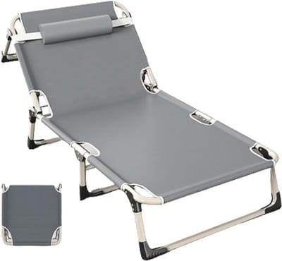 Campingbed - Opklapbaar bed - Buiten ontspannen - 4-standen verstelbaar - 190x75cm - Grijs