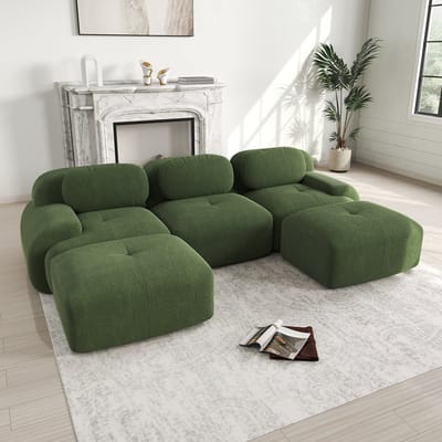 Wishdor - Modulaire Hoekbank - Frameloos Met 32D Schuim, Antislip En Ergonomische Armleuningen - Minimalistisch Ontwerp Voor Flexibele Opstellingen - Brede Zitting Met Gebogen Voetsteun - Ribstof - Groen