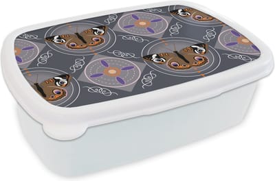 Broodtrommel Wit - Lunchbox - Brooddoos - Patronen - Vlinders - Abstract - 18x12x6 cm - Volwassenen