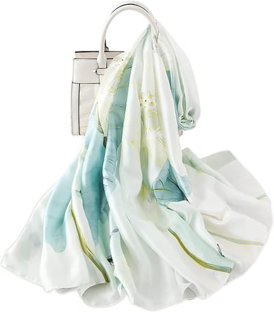 Zijde sjaal voor vrouwen, warm en zacht, met schattig elegant bloemenpatroon, ideaal als stole of pashmina voor zonbescherming, het hele jaar door te dragen