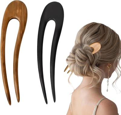 Set van 2 U-vormige haarspelden van 15,5 cm, eenvoudige houten haaraccessoires voor opsteekkapsels, Franse stijl haarspelden voor dames en meisjes, haarstyling tips en bun accessoires