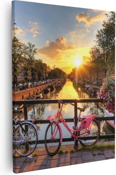Artaza Canvas Schilderij Amsterdamse Brug Met Zonsopgang - 40x50 cm - Wanddecoratie Woonkamer - Schilderijen - Muurdecoratie