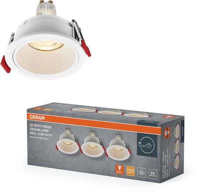 OSRAM Spot Set LED inbouwspot GU10 Press 4,5W Wit, 400lm 2700K Warm Wit, CRI≥80, staal-kunststof, set van 3